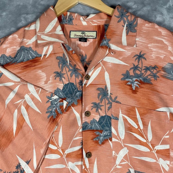 Tommy Bahama Other - Tommy Bahama Mens Silk Hawaiian Shirt Coral Palm Tree Mountain Scene Button Up M